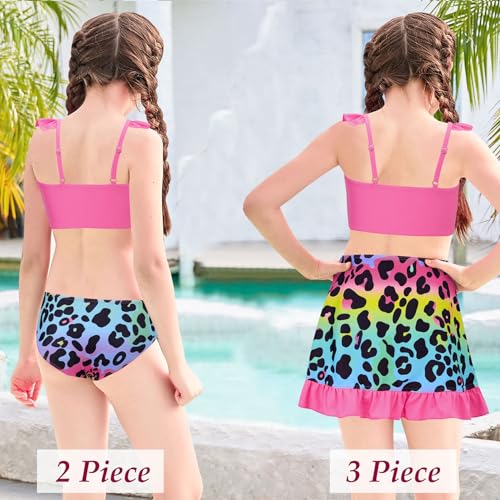 Image of ALISISTER Girls Swimsuit 3 Piece Bathing Suits Summer Bikini Tankini Sets with Cover Up Skirt for 4-12 Years