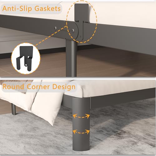 Image of 10 Inch Full Bed Frames, Platform Bed with Metal Gaskets, No Box Spring Needed, Anti-Slip Mattress Stopper, Heavy Duty Steel Slat Support, Round Corner Leg, Easy Assembly, Black