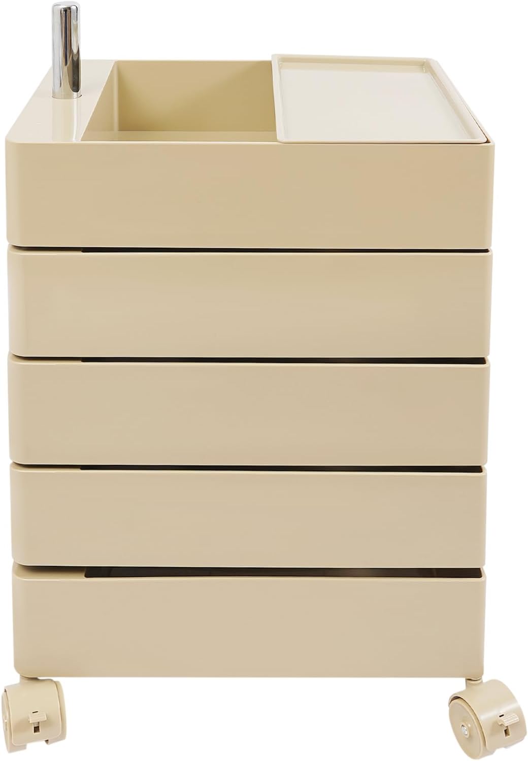 360° Rotating Side Table with 5 Drawers, Movable Storage End Table Sofa Side Cabinet, Mobile Storage Cabinet Bedside Table, Rotating Storage Rack for Living Room, Bedroom, Office (Khaki)
