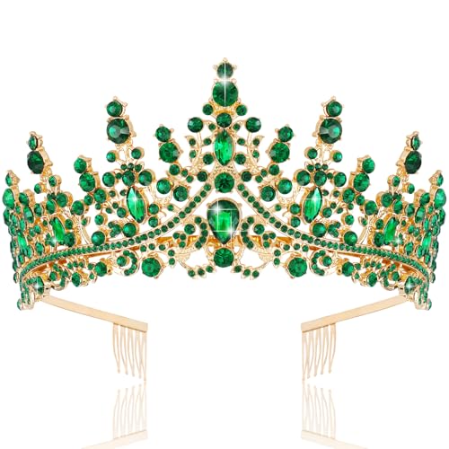 TOBATOBA Green Crown Tiara for Women Birthday Queen Crown Wedding Tiara for Women Crystal Tiaras and Crowns Royal Princess Green Accessories for Halloween Prom Pageant Cosplay