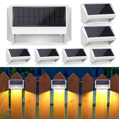 JOFIOS Solar Fence Lights, 8Modes Warm White, Cool White and RGB, Solar Deck Lights Outdoor Waterproof Fence Lights Solar Power, Deck Lights Perfect for Patio, Yard, Fence, Step. (6pack White Shell)
