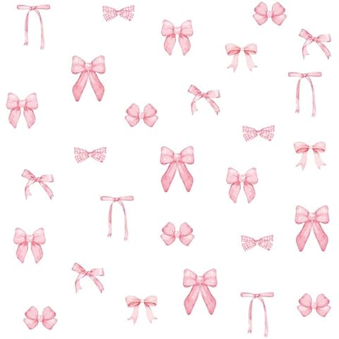 12 Sheets Bow Wall Stickers Peel and Stick Coquette Pink Bow Heart Decals for Room Nursery Boho Bedroom Living Room Playroom Windows Aesthetic Waterproof Wallpaper for Christmas Room Decor (84pcs) Cover