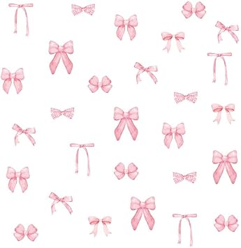 84Pcs Bow Wall Stickers Peel and Stick Coquette Pink Bow Heart Decals for Room Nursery Boho Bedroom Living Room Playroom Windows Aesthetic Waterproof Wallpaper for Christmas Decor 12 Sheets