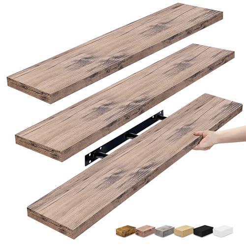 Sorbus Floating Shelves for Wall - 48 Inch Long Bathroom Shelves, Wall Decor for Bedroom, Kitchen, Living Room & Book Storage - Mounted Floating Shelf with Invisible Brackets (Mahogany, 3 Pack) by Sorbus - Used condition - US$62.99