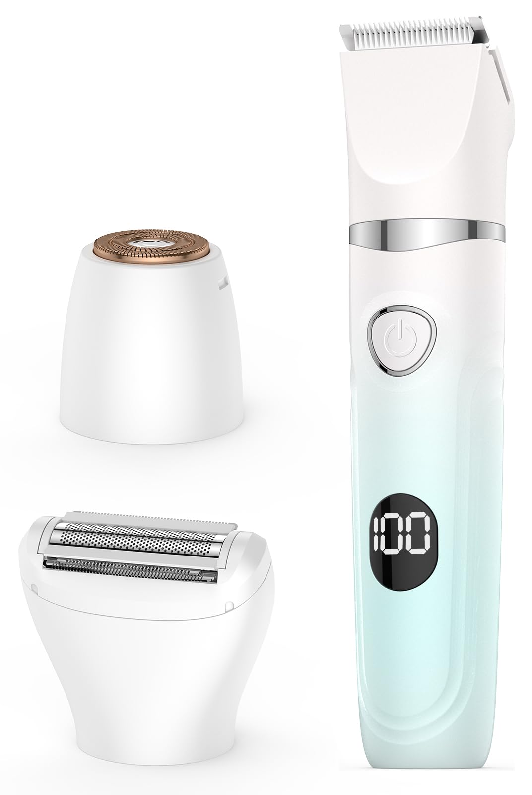 Rasoio elettrico 3 in 1 da donna, rasoio elettrico ricaricabile indolore, rasoio pubico e facciale per pelli sensibili, labbra, braccia, gambe, con display a LED