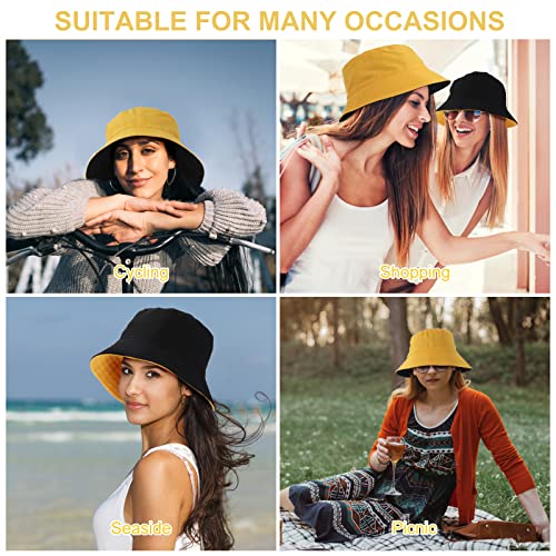 Wllhyf Bucket Hats Reversible, Dual Color Cotton Bucket Hat Foldable Sun Hat Fishing Hat Beach Cap Outdoor Summer Travel Unisex (Black/Yellow) #TOP6