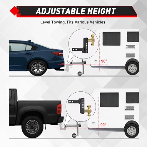 Image of TYT Adjustable Truck Trailer Hitch for 2.5 inch Receiver, 6 inch Drop /Rise Tow Hitch with Dual Balls (2 inch & 2-5 /16 inch), Compatible with Heavy-Duty Trailer Systems up to 22,000 lbs