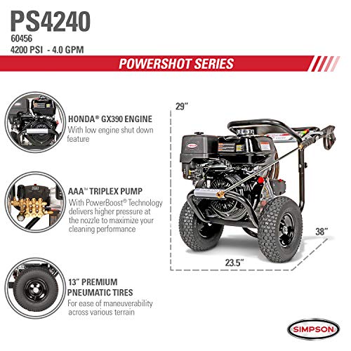 SIMPSON Cleaning PS4240 4200 PSI at 4.0 GPM Gas Pressure Washer Powered by HONDA GX270