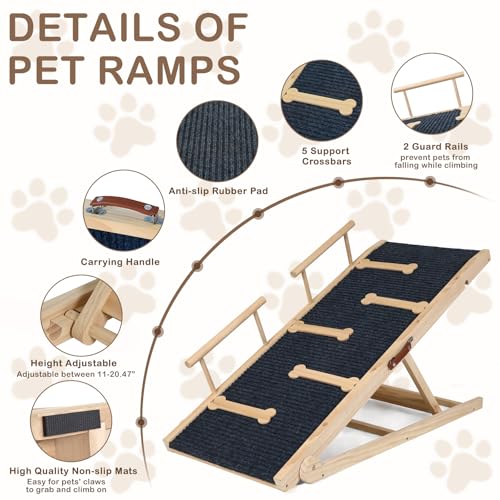 Dog Ramp for Bed, Non-Slip Pet Ramp with 5 Adjustable Heights, Portable Foldable Wooden 40" Long Pet Stairs for Small & Large Old Dogs & Cats - Lightweight & Easy Storage - Image 4
