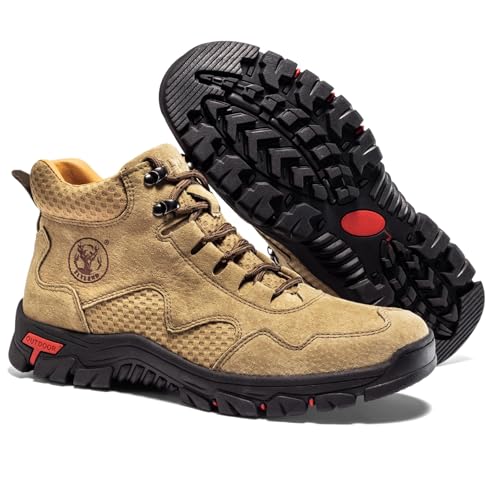 Image of FLYLAND Men's Chukka Boots Casual Leather Shoes Ankle Shoes Non Slip Breathable Comfortable Mid Top for Outdoor Driving Walking