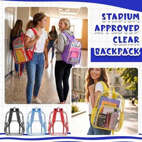 Image of Amylove 48 Pcs Clear Backpack bulk for Stadium Events Heavy Duty PVC Transparent Bookbag for College Workplace Security (17 Inches,12 Colors)