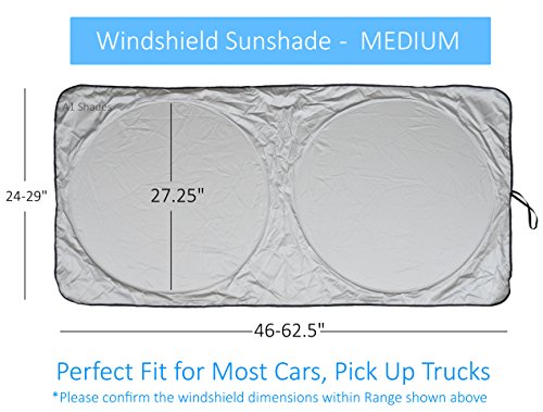 Windshield Sun Shade SUV Car Size Chart with Your Vehicle Universal Quality-210T Keep Vehicle Accessories Cool UV Sun and Heat Reflector Sunshade (Medium)