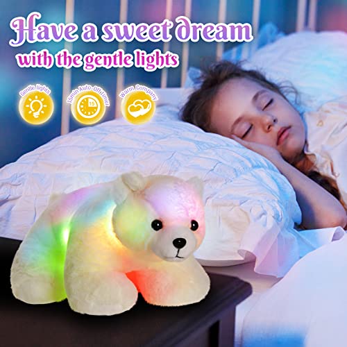 Bstaofy Light Up Mother's Day Polar Bear Led Stuffed Animals Night Light Soft Plush Toy Glow Gift For Kids On Christmas Birthday Valentine's Day, 11'', White #TOP2