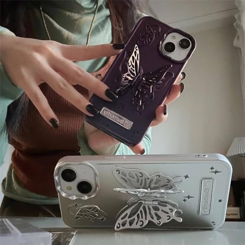 Coque papillon 3D iPhone 15 Pro argent mate pour vos appels vidéo mains libres