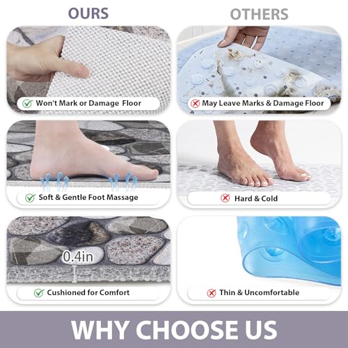 Image of Square Shower Mat Non Slip: 27x27 Inch Extra Large Shower Mats with Drain Hole in Middle -Anti Slip Shower Mats for Inside Shower -Loofah Shower Floor Mat Bath Mat for Shower Stall Bathtub Elderly