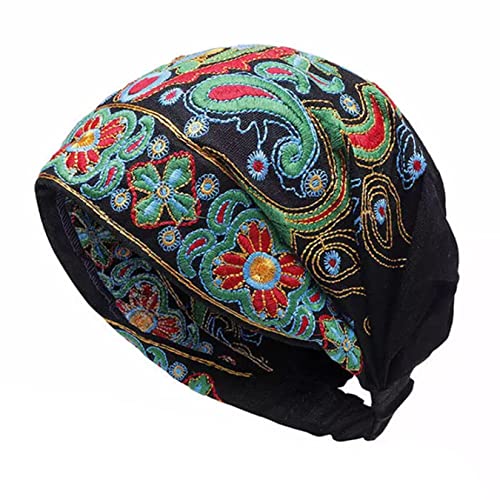Beanie Hats For Women Vintage Embroidered Floral Hollow Out Hat Vintage Style 1-Black One Size Embroidery Flowers Travel Bandanas Print Hat #TOP22