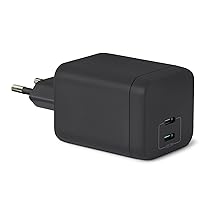 Amazon Basics Caricabatterie da Parete Nano GaN USB-C con Ricarica Rapida, 65W a 2 Porte per Laptop, Tablet e Smartphone, Nero