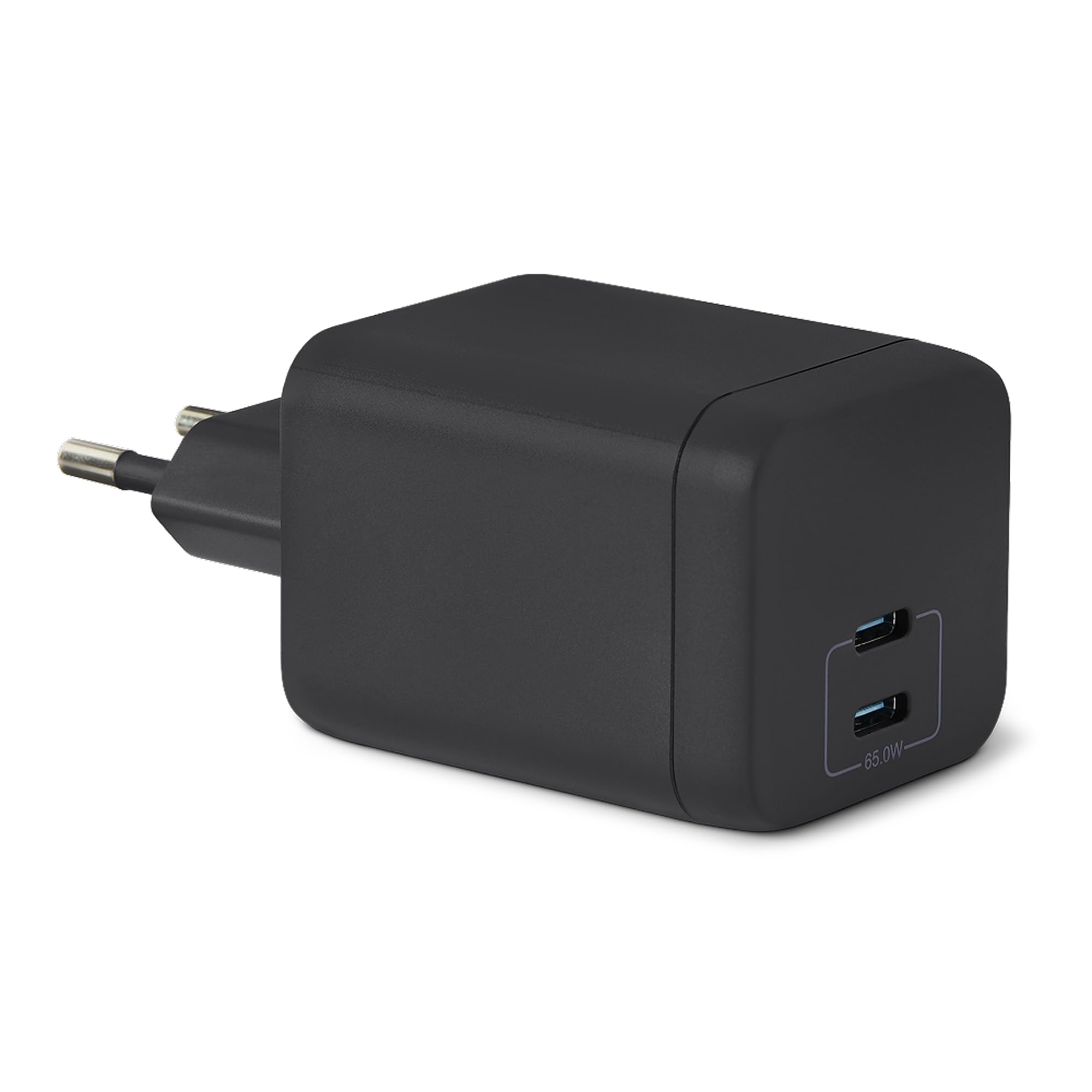 Amazon Basics Caricabatterie da Parete Nano GaN USB-C con Ricarica Rapida, 65W a 2 Porte per Laptop, Tablet e Smartphone, Nero