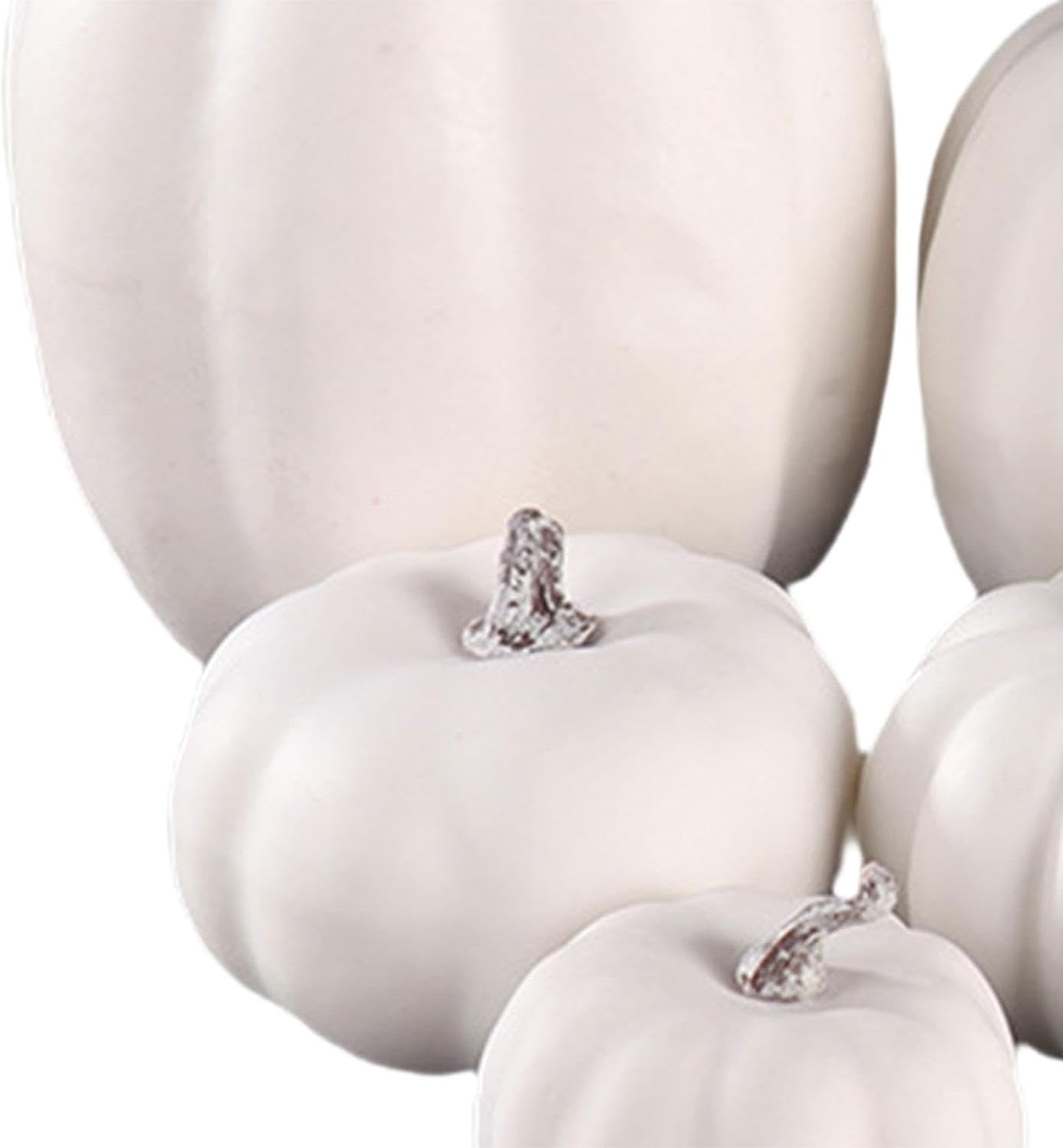 Lindagary 8pcs Harvest Pumpkins Ornament Harvest Pumpkins Realistic Foam Pumpkins Simulation Harvest Pumpkins for Halloween Fall Thanksgiving Decoration - White