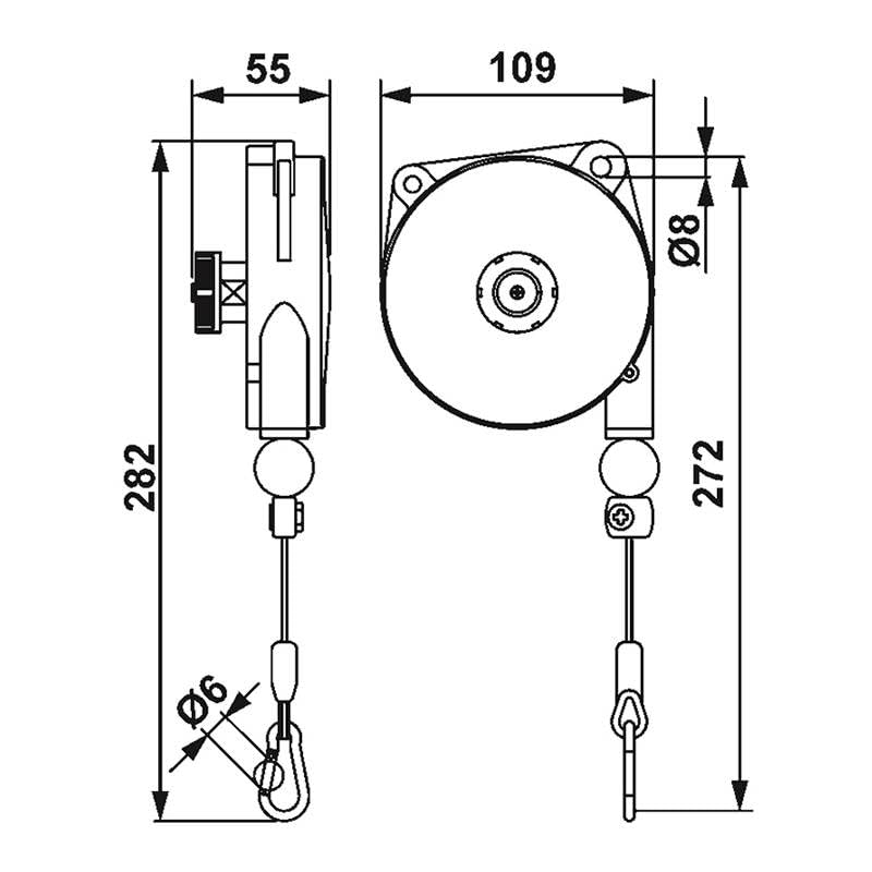 TECNA 9302 Federzug-Balancer – Tragkraft 1–2 kg, Seillänge 1600 mm – einstellbare Werkzeugaufhängung mit Edelstahlseil – für präzise Montage und Industrieeinsatz