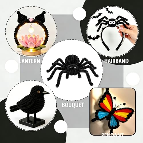 Image of Black Pipe Cleaners for Crafts,200PCS Pipe Cleaner,Craft Supplies,Arts and Crafts,Chenille Stems for DIY Halloween Decor Indoor,Christmas Decorations,Kids Crafts Toys for Ages 5-7,limpia Pipas