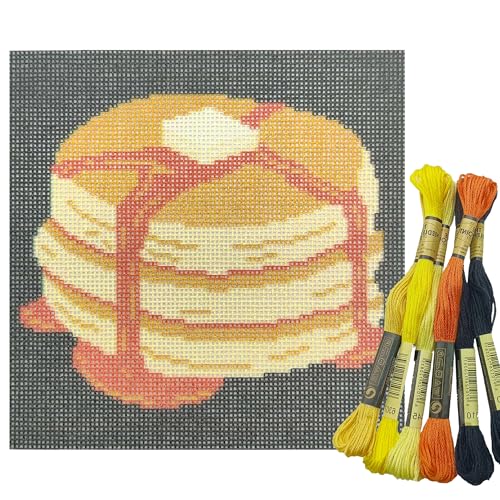 Image of Howie's Needlepoint Needlepoint Kits, 18CT Printed Embroidery Pattern Starter Kits, Stamped Patterns Canvas Kits(Sweet Pancakes,5x5inch)