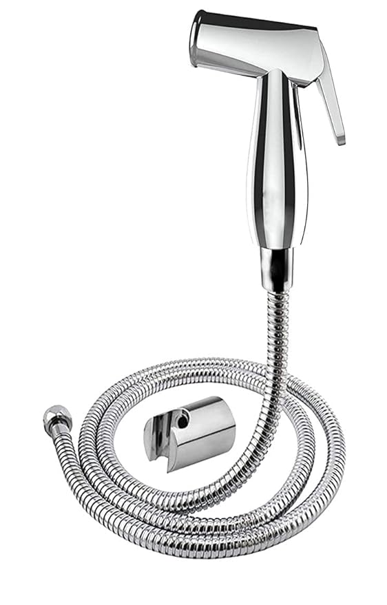 Traders Hub - ABS Health Faucet Gun, Chrome Finish Bathroom/Toilet Hand Spray Jet with Stainless Steel Grade Shower Tube (1.25 Meter) and Wall Hook Set, Bidet Sprayer, Hand Shower