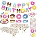 Pandecor Donut Party Supplies - Serves 24 Guests - 99 Pieces Donut Party Disposable Tableware,Includes Happy Birthday Banner Tablecover Napkins 9 Inch Plates 7 Inch Plates and Cups