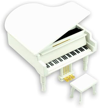 BinkeGG Play Marriage of Love Mariage DAmour White Wooden Grand Piano Wind up Music Box with Sankyo Musical Movement 65 Tunes Option