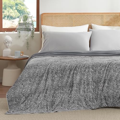 Snuggle Sac Queen Size Soft Cooling Blanket Dark Grey, Q-Max 0.4 Summer Cooling Comforters for Hot Sleepers, All Season Reversible Lightweight Bedding Comforter Queen Size, 90x90 inches, Dark Grey