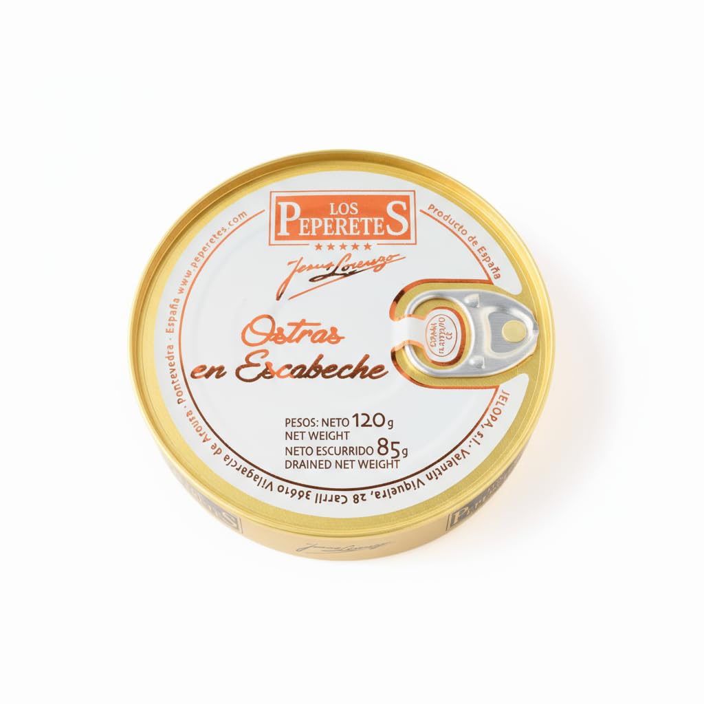 LOS PEPERETES Ostriche 120 g | Frutti di Mare Galiziani Gourmet | Ostriche Atlantiche in Conserva Artigianale | Prodotto Naturale e Delicatessen | Autentico Sapore del Mare di Galizia
