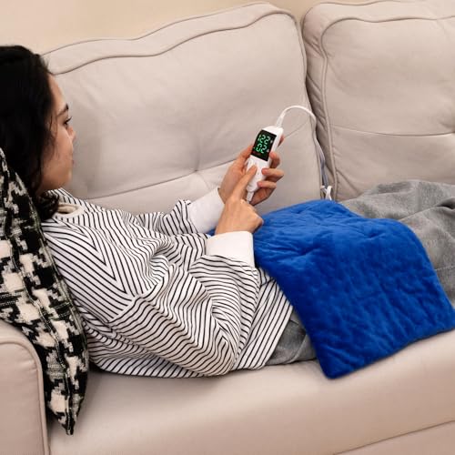 Image of Giantex Weighted Heating Pad w / 2 Massagers, Electric Heated Pad for Back Neck Pain Cramp Relief, Massaging Vibration, 5 Heating Levels, 9 Modes, 1 /2 /4 H Auto Shut-Off, Home Use Heating Mat (Blue)