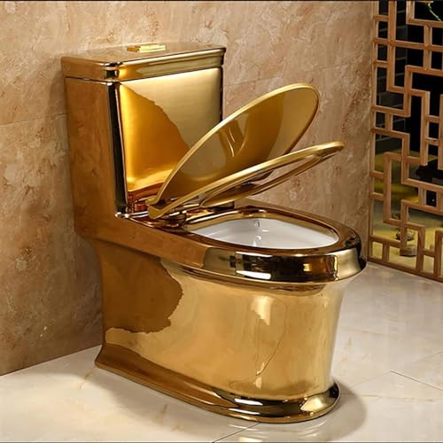 Inodoro Gold One Piece para Hogar, Altura Universal Moderna con Diseño de Placa Dorada, Inodoro Sifónico de Descarga Dual para Baño de Hotel, 700x390x750mm miniatura 2