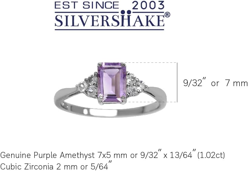 Silvershake 7x5mm Octagon Shape Birthstone Gemstone White Gold Plated or Yellow Gold Plated 925 Sterling Silver Engagement Ring Jewelry for Women