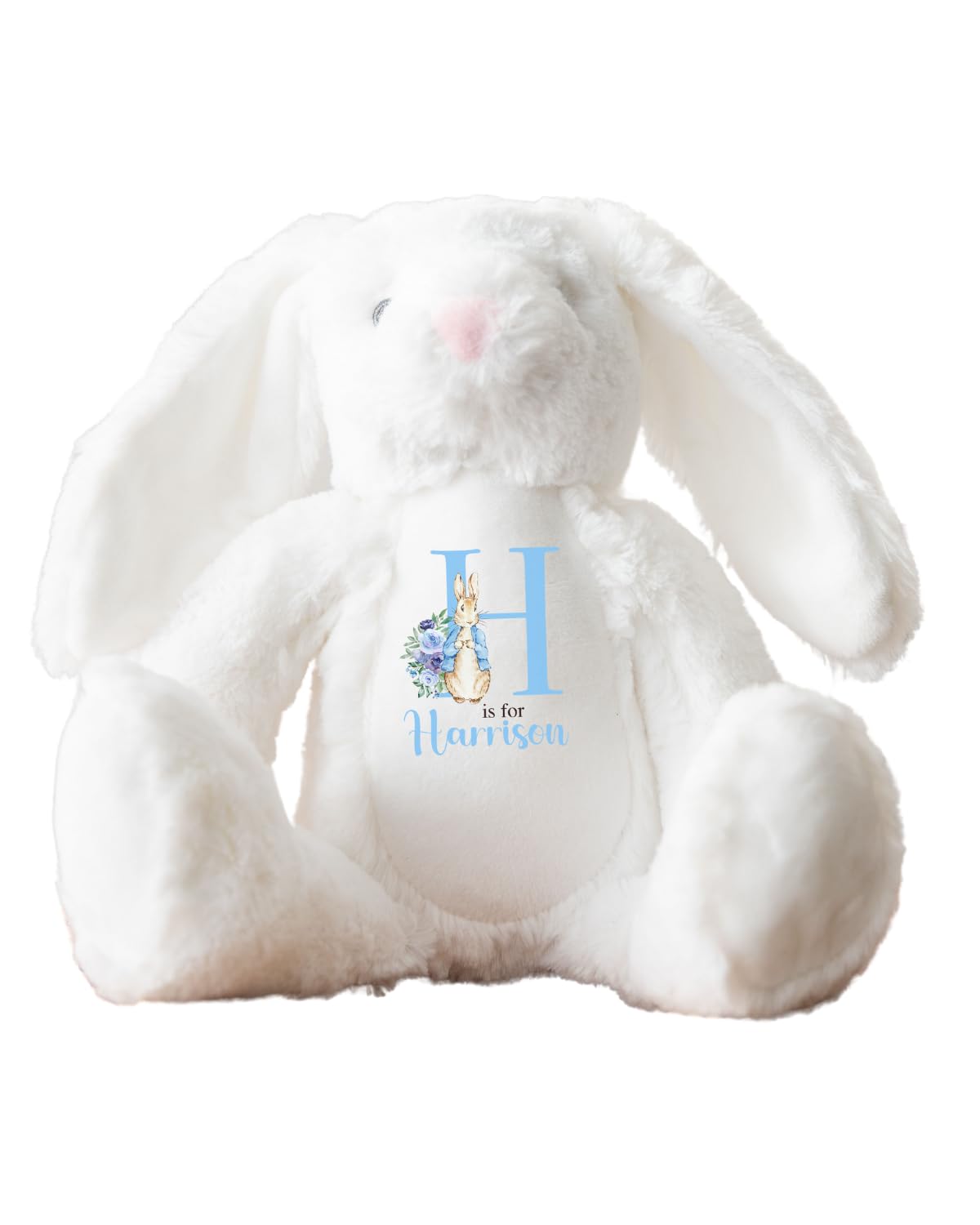Hoolaroo Personalised Bunny Rabbit Letter Name Baby Cream Blue Gift For Newborn Boy Teddy Bear 23cm New Baby Present Easter