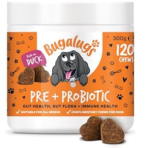 Bugalugs Probiotics for Dogs Natural Dog Treats with Pumpkin Powder – Probiotics For Gut Health, Sensitive Tums, Anal Gland, Scooting, Loose Stools, Smelly Itchy Ears Dog Probiotic
