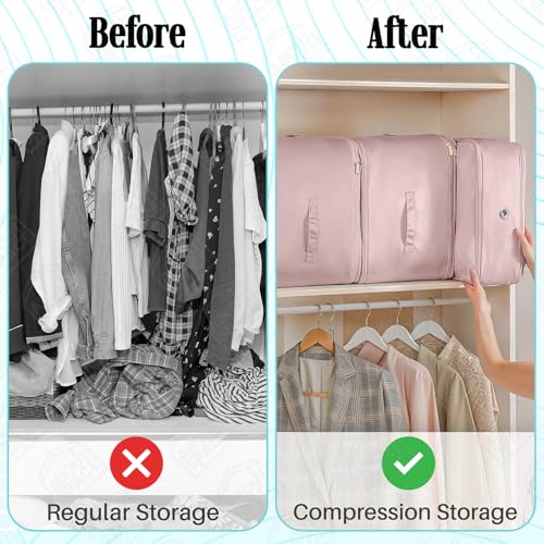 Image of ABOUT SPACE Nylon Ultra Space Saving Self Compression Organizer,22 L Vacuum Storage Bags,Packing Vaccine Bags for Clothes Airtight Reusable,Travel Essentials(Pink,Small,L 40 x B 30 x H 18.5cm)