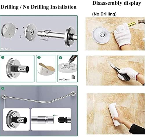 Shower curtain rod Curved Extendable L Shaped Corner Bath Curtain Rail Bar No Drilling Adjustable 304 Stainless Steel Bathroom Tub Pole
