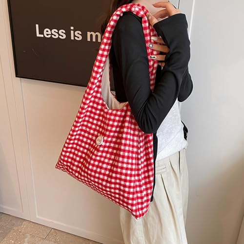 Bolsa feminina xadrez grande de lã moderna com alça superior e alça superior bolsa de ombro nas axil