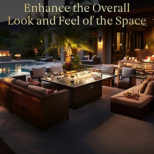 Yoyomax 44-Inch Black Glass Top Firepit Table 60,000 BTU Flame, Hand Weave Rattan, Aluminum Frame, Wind Guard, Waterproof Cover & Fire Beads, Outdoor Fire Table for Patio, Garden, Resto Hotel - Thumbnail 7