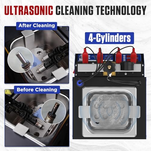Fuel Injector Cleaner Tester Machine,Heated Ultrasonic Cleaner Tester with 9 Test Modes, 4 Cylinder Fuel System Injection Cleaning Tool Kit for Motorcycle Most Car Injectors (V308) - Thumbnail 2