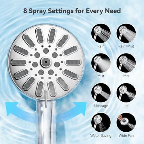 Image of INAVAMZ High Pressure Rain Shower Head Combo with Magnetic Handheld Silver | Dual Shower System with Rainfall Showerhead and 8-Spray Handheld, Magnetic Dock, Adjustable Angle, Power Jet for Cleaning