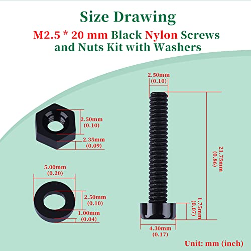 Pzsmocn 300 Pieces/100 Sets M2.5 * 20 mm Plastic Black Nylon Cross Round Head Screw Hexagonal Nut Combination Kit - Image 4