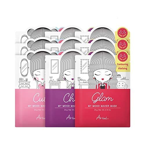 Face Mask (5 Minute Mask) by Ariul, My Mood Maker Mask Buldle (3 Glam, 3 Chic, 3 Cute) for Contouring, Lifting, Nourishing, Exfoliating, Pore Tightening, Soothing, Brightening, Moisturizing & Vitalizi