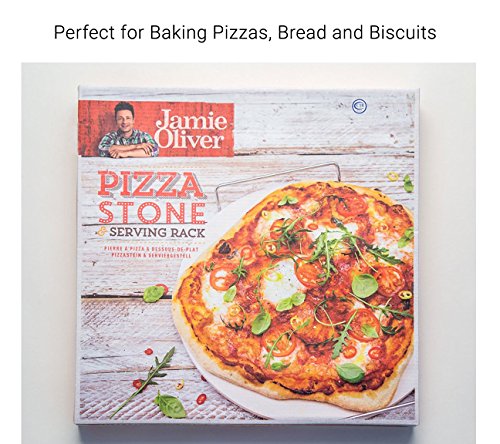 JAMIE OLIVER Pizza Stone and Serving Rack - Round Earthenware Clay - 14 inch