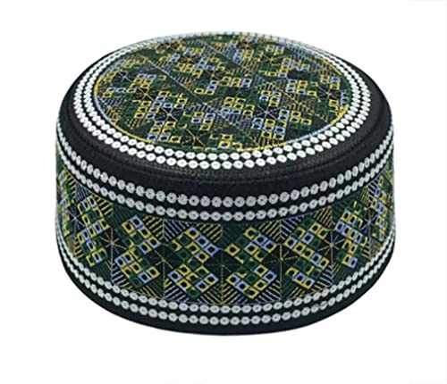 Islamic Prayer Hat Cap Topi Kufi Round Cap Head Muslim Cap Islamic Fashion Eid Ramadan Men Accessories (Green)