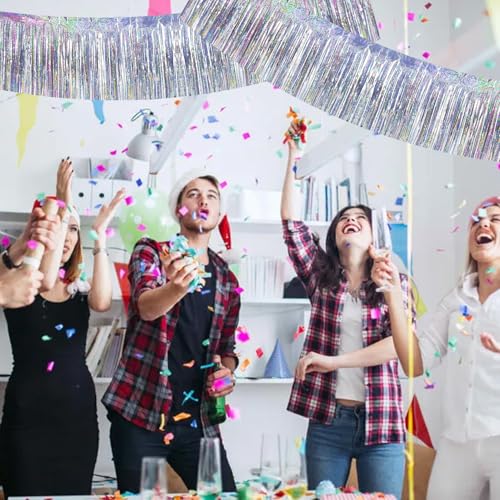 Image of BEISHIDA 3 Packs 30 Feet Metallic Foil Fringe Garland Tinsel Streamers，Laser Silver Wall Hanging Tinsel Fringe Banners for Wedding Birthday Party Decoration Halloween Christmas New Year