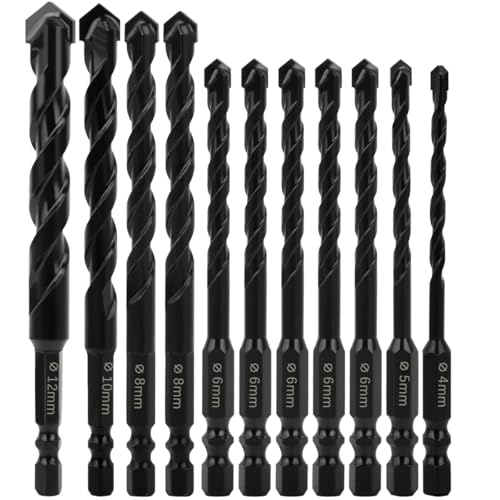 Masonry Drill Bits Set 11PCS Carbide Concrete Drill Bit Set Porcelain Tile Drill Bits for Stone Tile Brick Ceramic Glass Metal Sheet Plastic and Wood