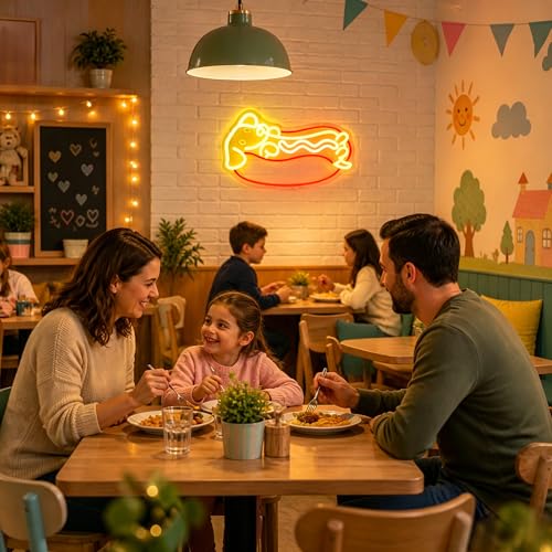 Image of Neon Sign, JGHTURIE Hotdog Dimmable Neon Signs for Wall Decor, Cute Funny Animal Led Dog Light up Led Sign for Room, Kitchen, Shop, Bar, Birthday, Party & Home Decor - USB Powered