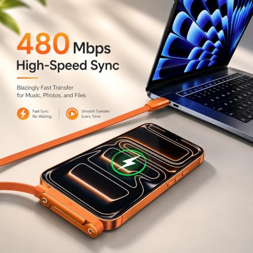 Image of Verilux PD 240W Right Angle Type C Cable Fast Charging 4.9FT /1.5M | C Type Charger Cable with 480Mbps Data Synch, Nylon Braided USB C Cable for iPhone 17 /16 /15, Galaxy S26 /25 /24, Orange